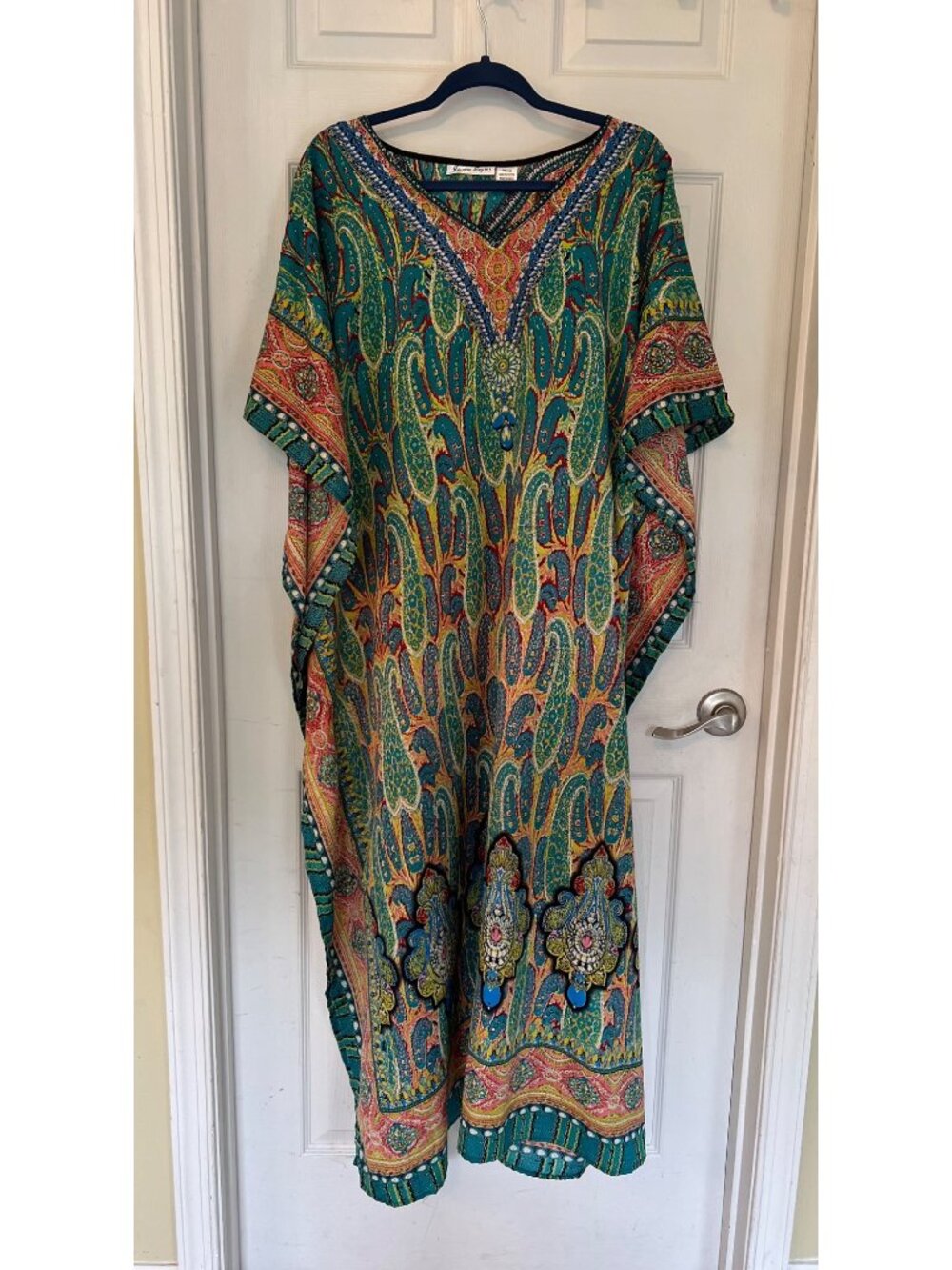 Jessica Taylor Boho Kaftan Dress Paisley VNeck Short Sleeves One Size - Picture 2 of 7